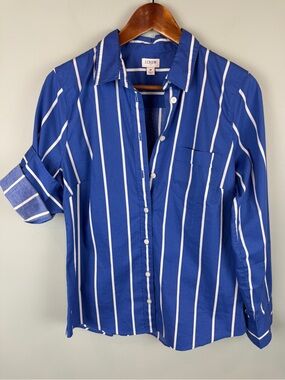 J. Crew NWOT Blue & White Vertical Stripe Button-Down cotton stretch shirt Med